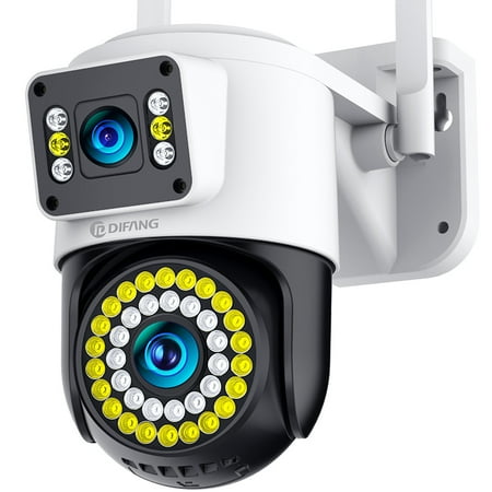 Difang Dual Len PTZ Outdoor Wifi Camera,Auto Tracking,Two Way Audio,Color Night Vision,Waterproof Security Wifi Camera RGB Light