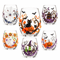 thumbnail image 1 of Difdany 2D Halloween Artisan Glassware Collection, Clear Stemless Drinking Glass with Ghost Pumpkin Owl Black Cat and Spiderweb Artwork for Cocktails Juice Iced Coffee and Table Decor, 1 of 9