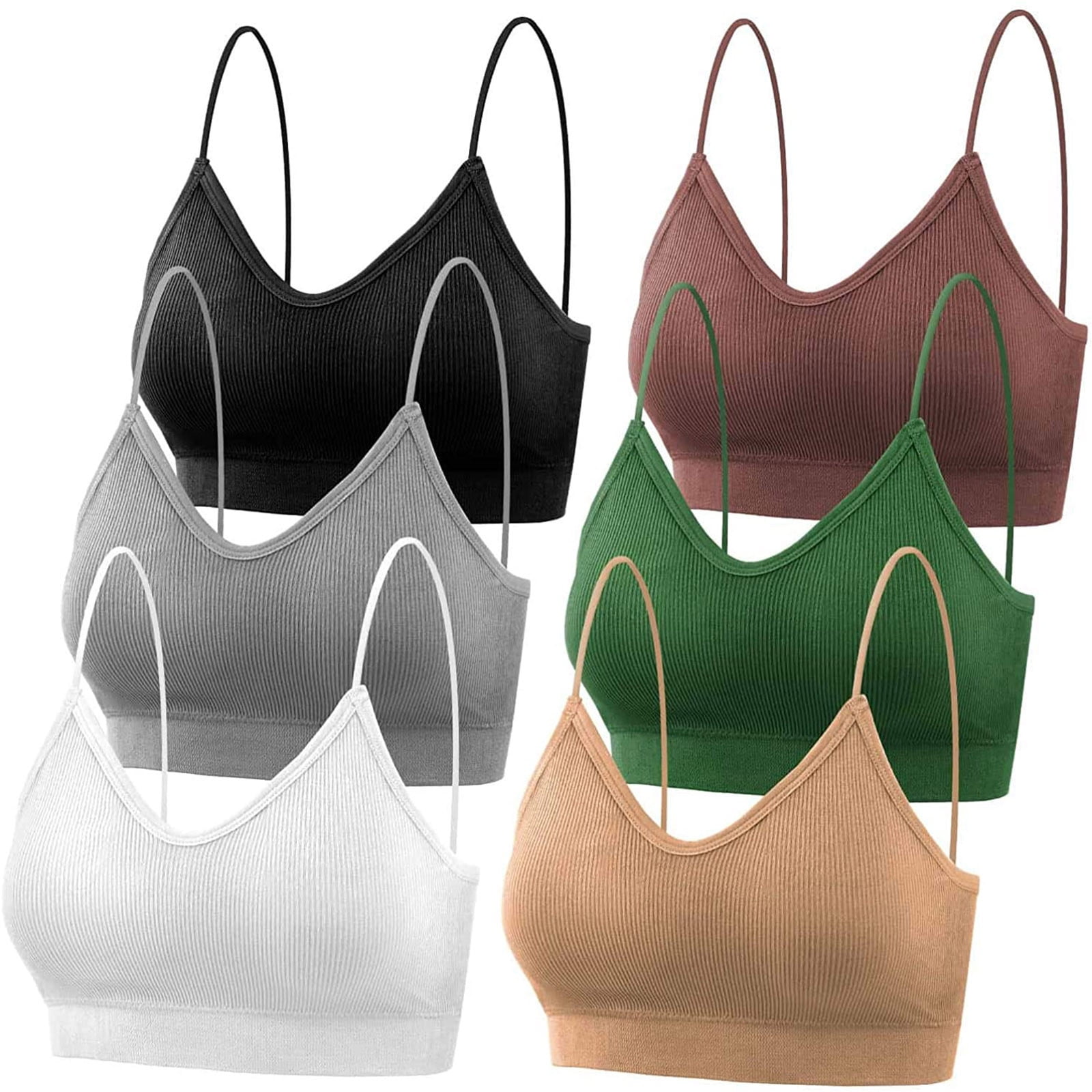 Difdany 6 Pieces V Neck Padded Sprot Bra for Women Pack, Cami Bando Bra Sleeping Bra with