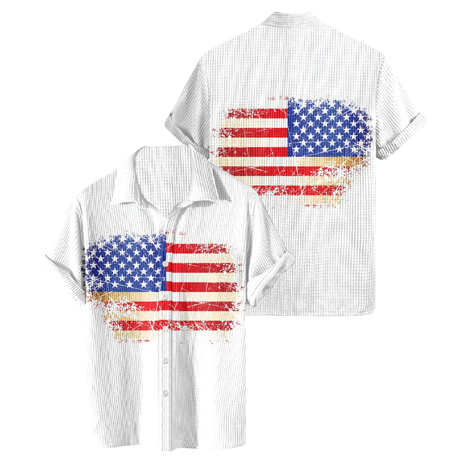 Difdany American Flag Shirts for Men Button Down Ribbed Collar Short ...