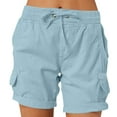 thumbnail image 1 of Difdany Bermuda Shorts For Women Cargo Shorts Knee Length 6 Pockets Elastic Waist Long Shorts For Summer Casual Blue S, 1 of 6