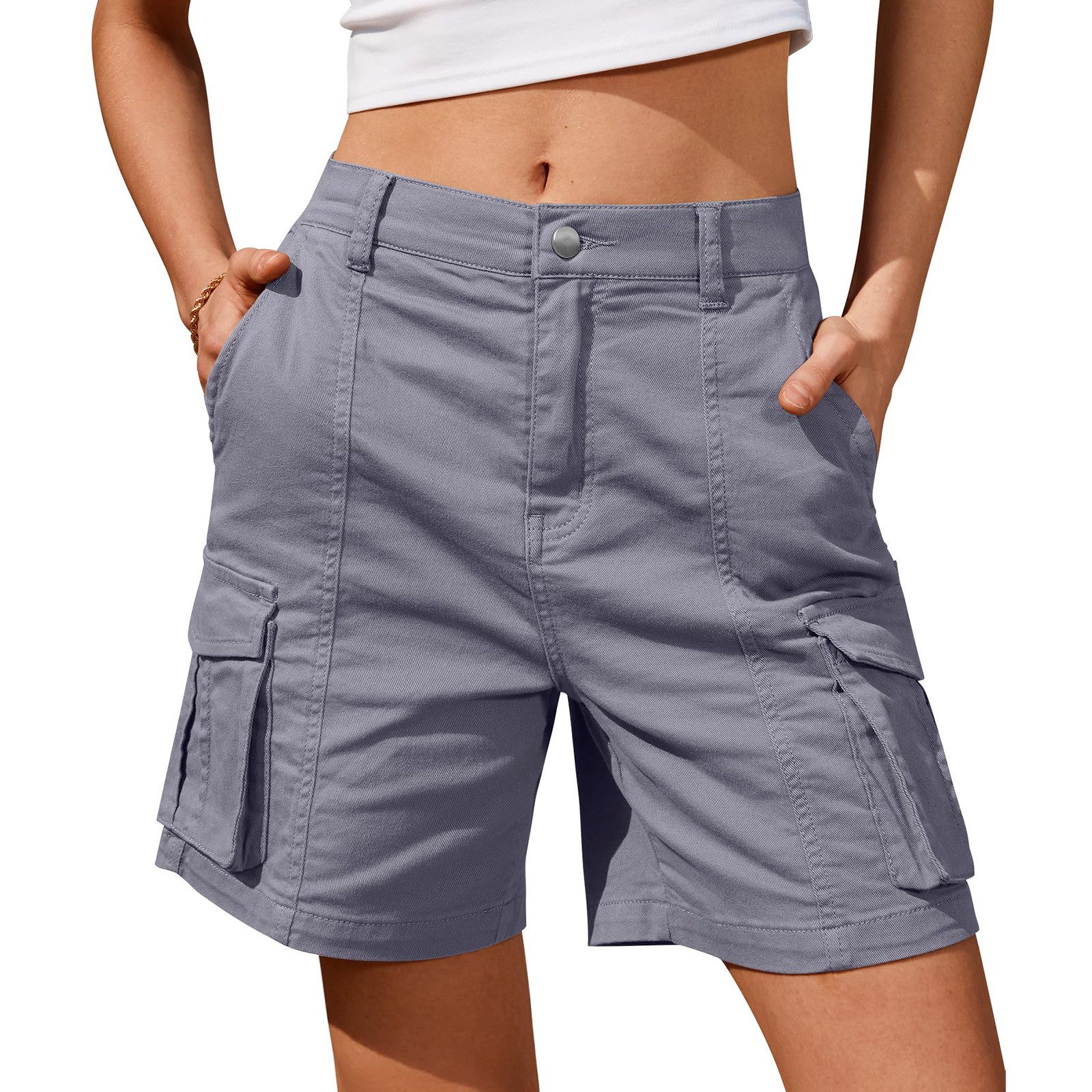 Difdany Bermuda Shorts Women Cargo Knee Length Shorts Gray Elastic Difdany Bermuda Shorts Women Cargo Knee Length Shorts Gray Elastic