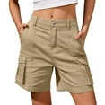 thumbnail image 1 of Difdany Bermuda Shorts for Women Cargo Shorts Knee Length 6 Pockets Elastic Waist Long Shorts for Summer Casual Khaki XL, 1 of 5