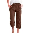 thumbnail image 1 of Difdany Bohemian Style Pants Women – High Waisted Wide Leg Cropped Linen Blend, Elastic Paper Bag Waist, Casual Summer Pants with Pockets, Flowy & Stylish for Beach & Travel Coffee L, 1 of 9