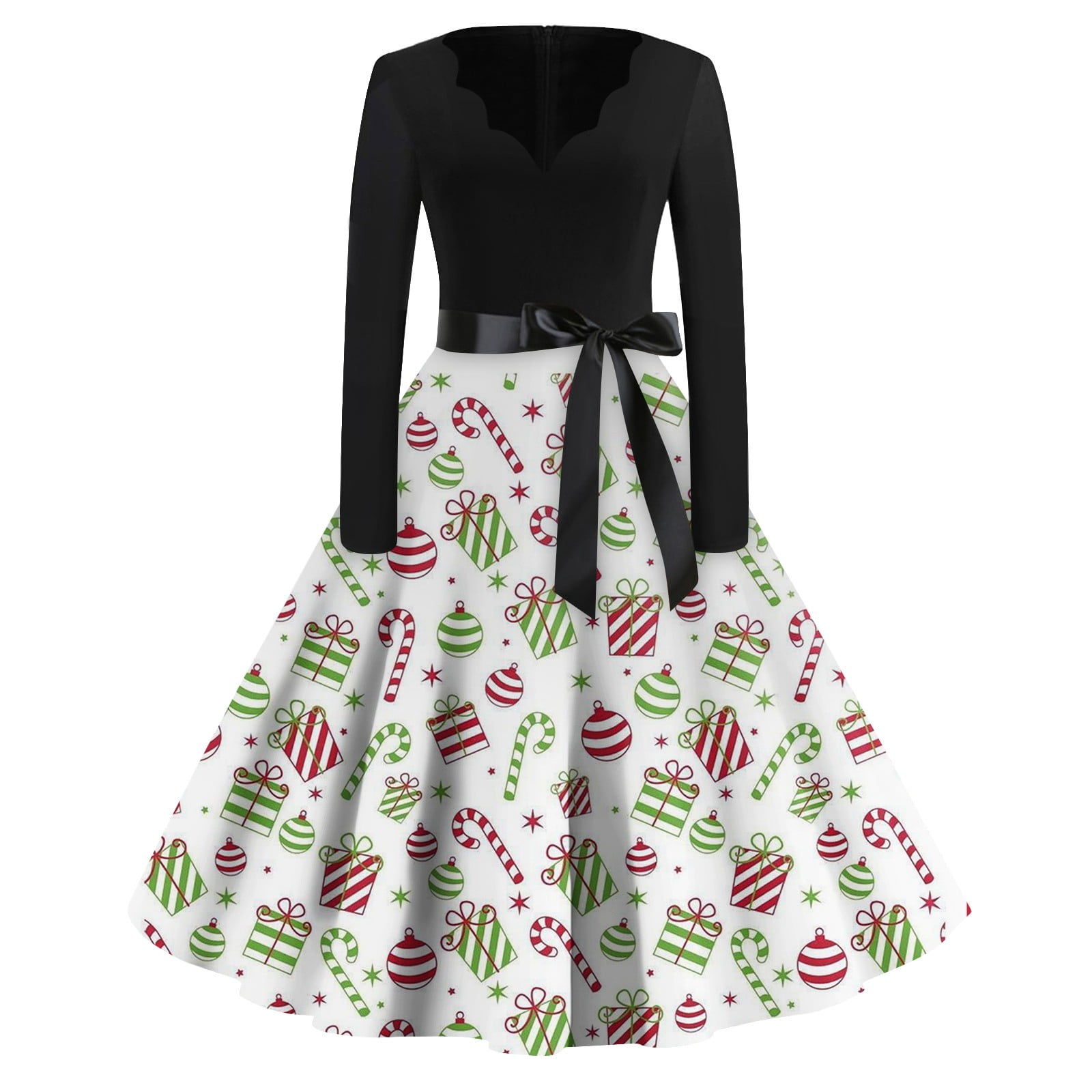 Difdany Cute Christmas Dresses for Women Plus Size Long Sleeve Vintage