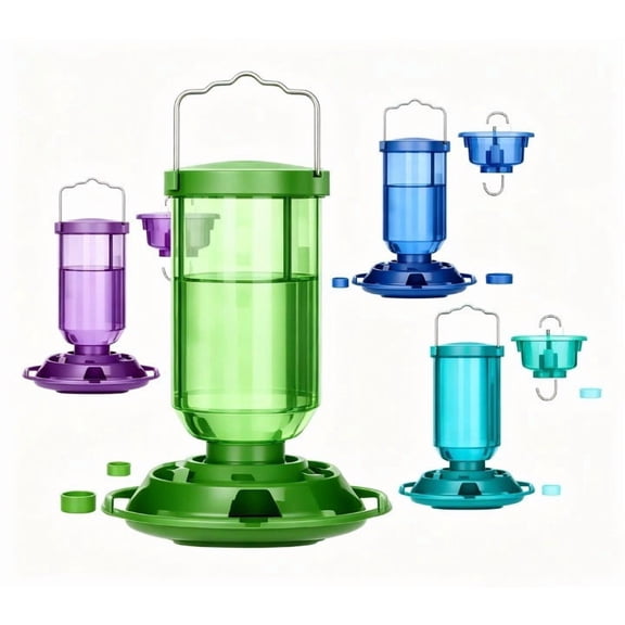 Difdany Dewdrop Column Style Glass Hummingbird Feeder, Ant Prevention Design with Flower Ports & Perch Ring, Pewter Plastic Base Bird Feeder