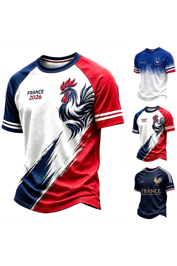 France Soccer Jersey, Men Unisex French Rooster 2026 Print Short Sleeve Athletic Training Tee, Game Day Fan Supporter T-Shirt