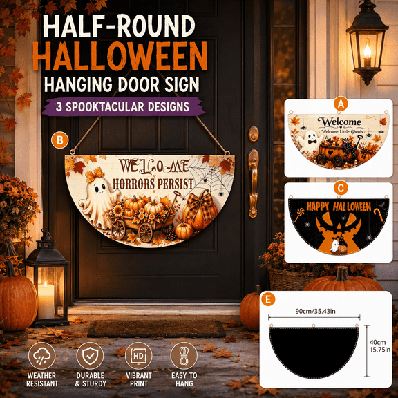 Difdany Halloween Flag, Polyester Halloween Bunting Flag with Semicircle Pumpkin Face Ghost Cat Spider and Candy Graphics for Porch Patio Garden and Party Decor