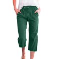 thumbnail image 1 of Difdany Linen Wide Leg Cropped Pants for Women – Elastic Waist Paper Bag Style, Pocketed Granny Pants, Lightweight Casual Summer Trousers, Relaxed Fit & Breathable Fabric Dark Green M, 1 of 8