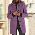 thumbnail image 1 of Difdany Long Pea Coats for Women Winter Stand Collar Single Breasted Wool Coats Wool Blend Peacoat Thicken Blazer Jacket Purple 2XL, 1 of 5
