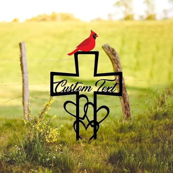 Difdany In Loving Memory Cardinal Plaques, Rustproof Metal Garden Memorial Stakes, Outdoor Grave Decorations, Thoughtful Sympathy Remembrance Gifts for Bereavement