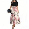 thumbnail image 1 of Difdany Maxi Dresses for Women 2025 Casual Patchwork Tie Puff Sleeve Dress Summer Modest Elegant Church Wedding Guest Dresses Pink M, 1 of 8