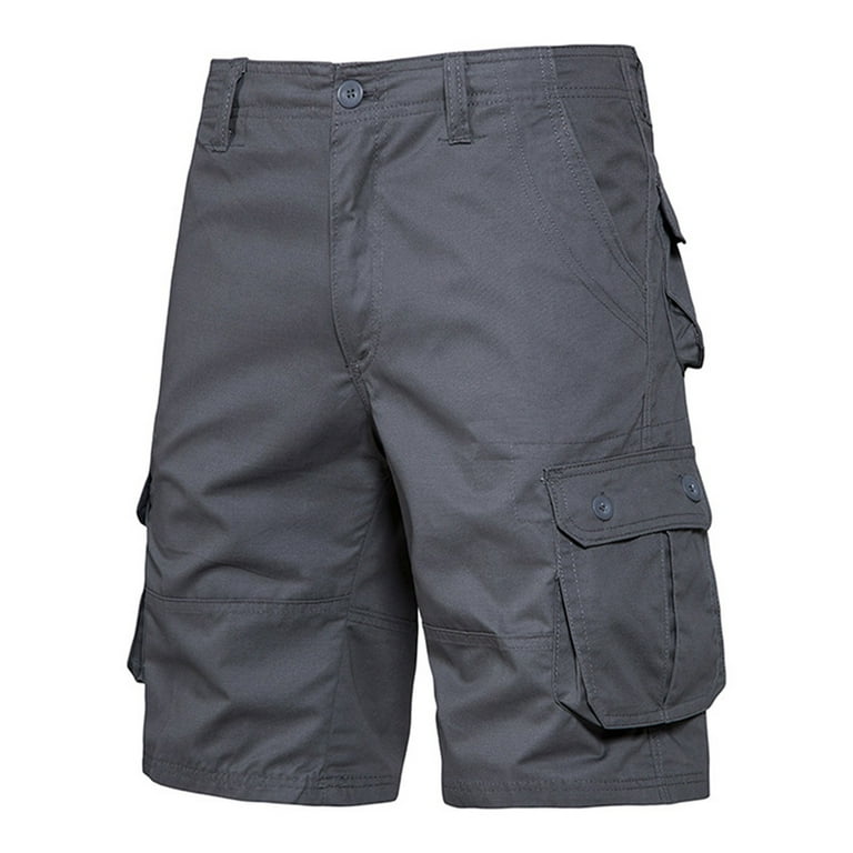 Difdany Men s Cargo Shorts Elastic Waist Relaxed Fit Cotton Casual Outdoor Lightweight Work Shorts Multi Pockets Dark Gray 42 Walmart