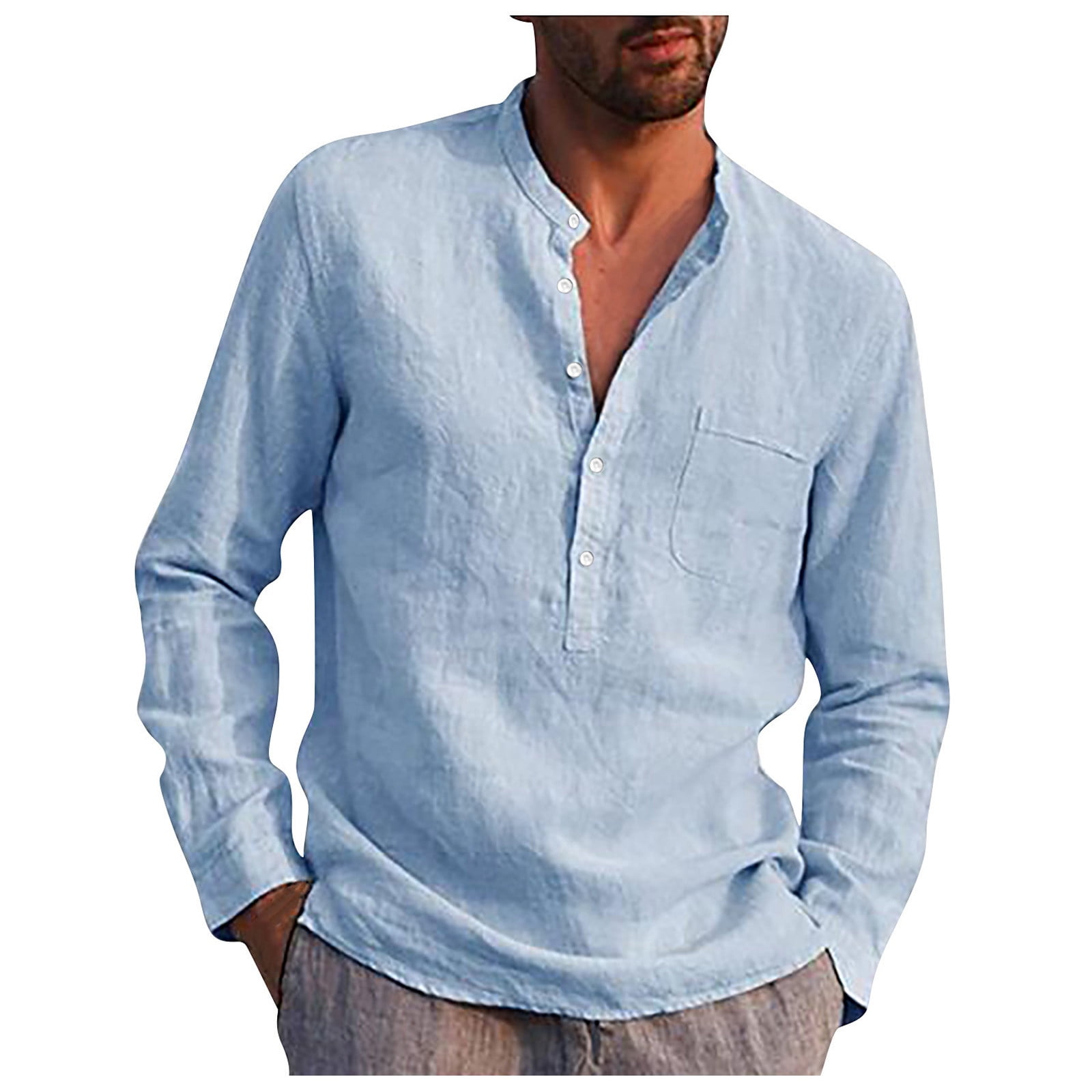 Difdany Men's Cotton Linen Henley Shirt Casual Beach Hippie Shirts Long