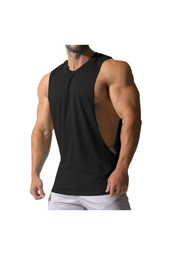 Men's Cut Off Shirts Muscular Cut Open Sides Bodybuilding Tank Top Gym Workout T-Shirt Black M