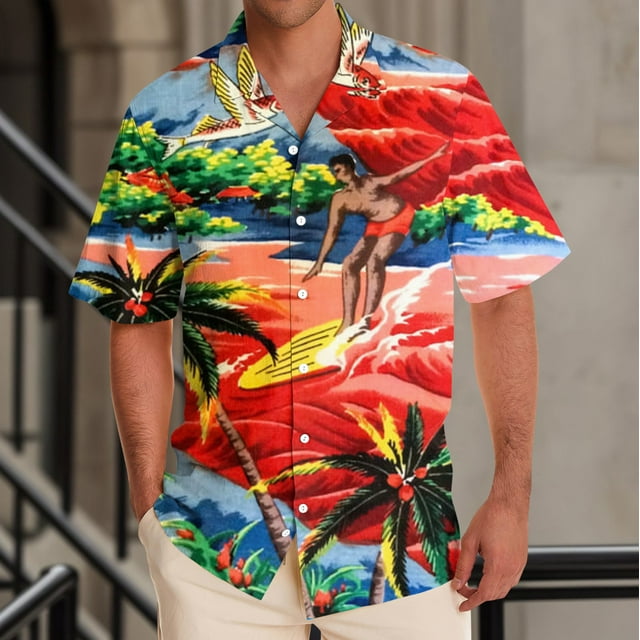 Difdany Men's Loose New Vacation Short Sleeve Print Shirts Cardigan ...