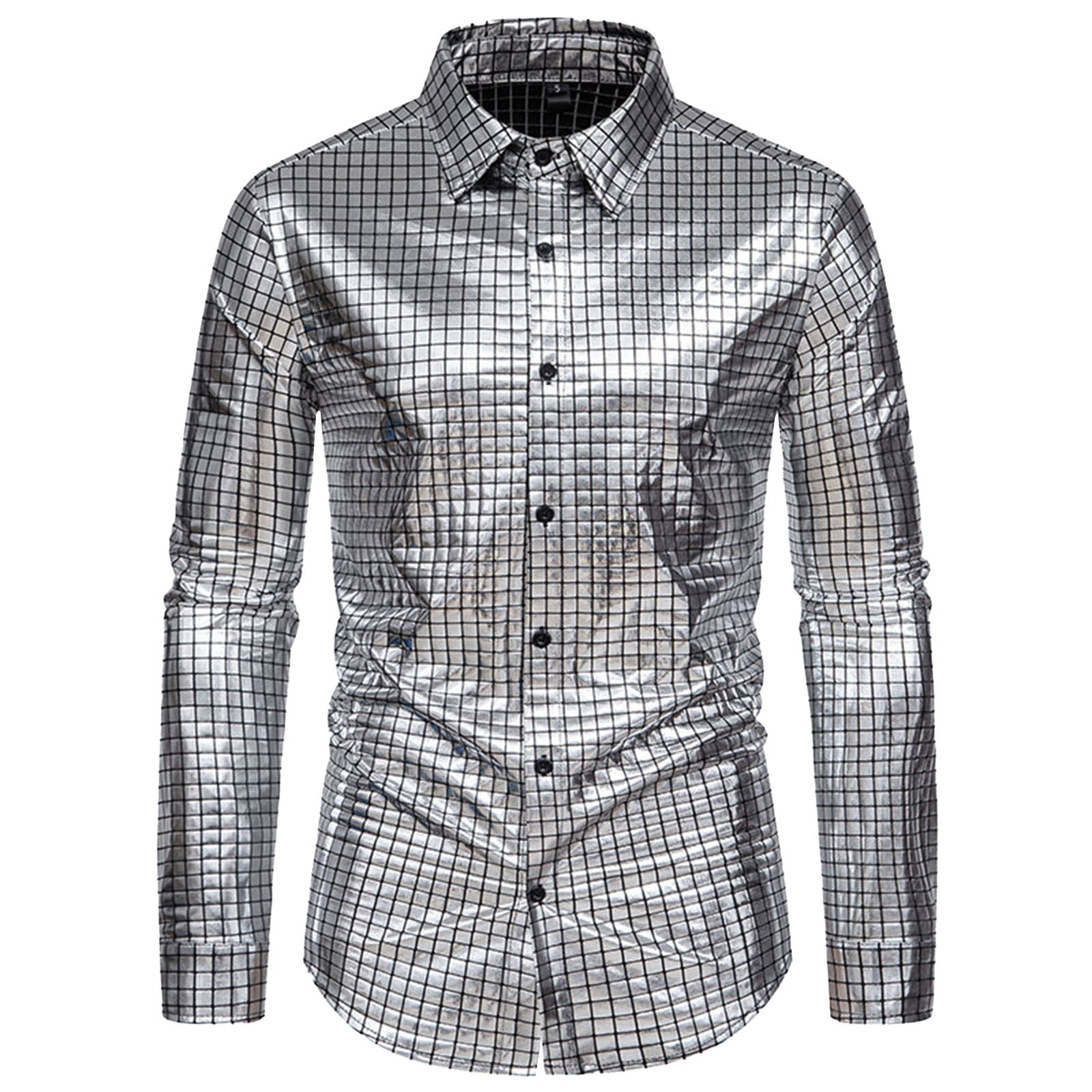 Difdany Men's Loose Vacation Checkered Stage Wear Banquet Solid Color ...