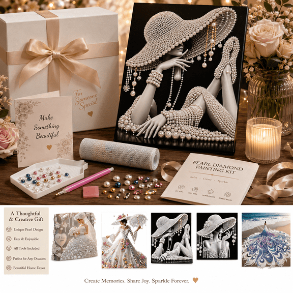 Difdany Pearl Art Kits for Adults, Diamond Art Kit with Special Shaped Diamond Dots, Woman Beach DIY Gem Painting Canvas for Home Decor Craft Lovers,E1