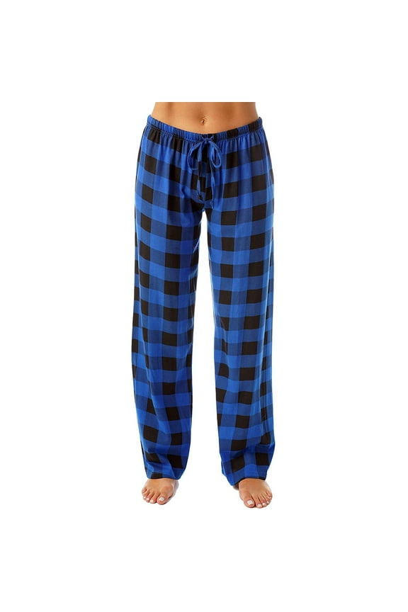 Plaid Pajama Pants Women Lightweight Comfy Drawstring Sleep Bottoms Cute Ultra-Soft Lounge Pants Christmas Pajamas Blue L