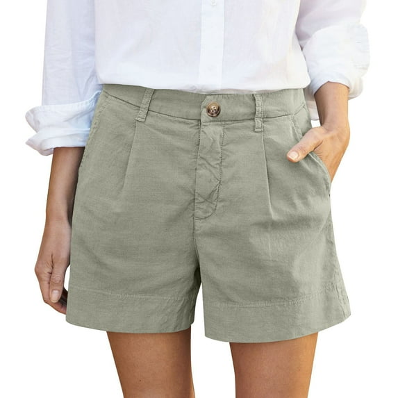 Difdany Shorts for Women Trendy Stretch Roll Up High Waisted Cotton Wide Leg Zippered Shorts with Pockets Light Green S