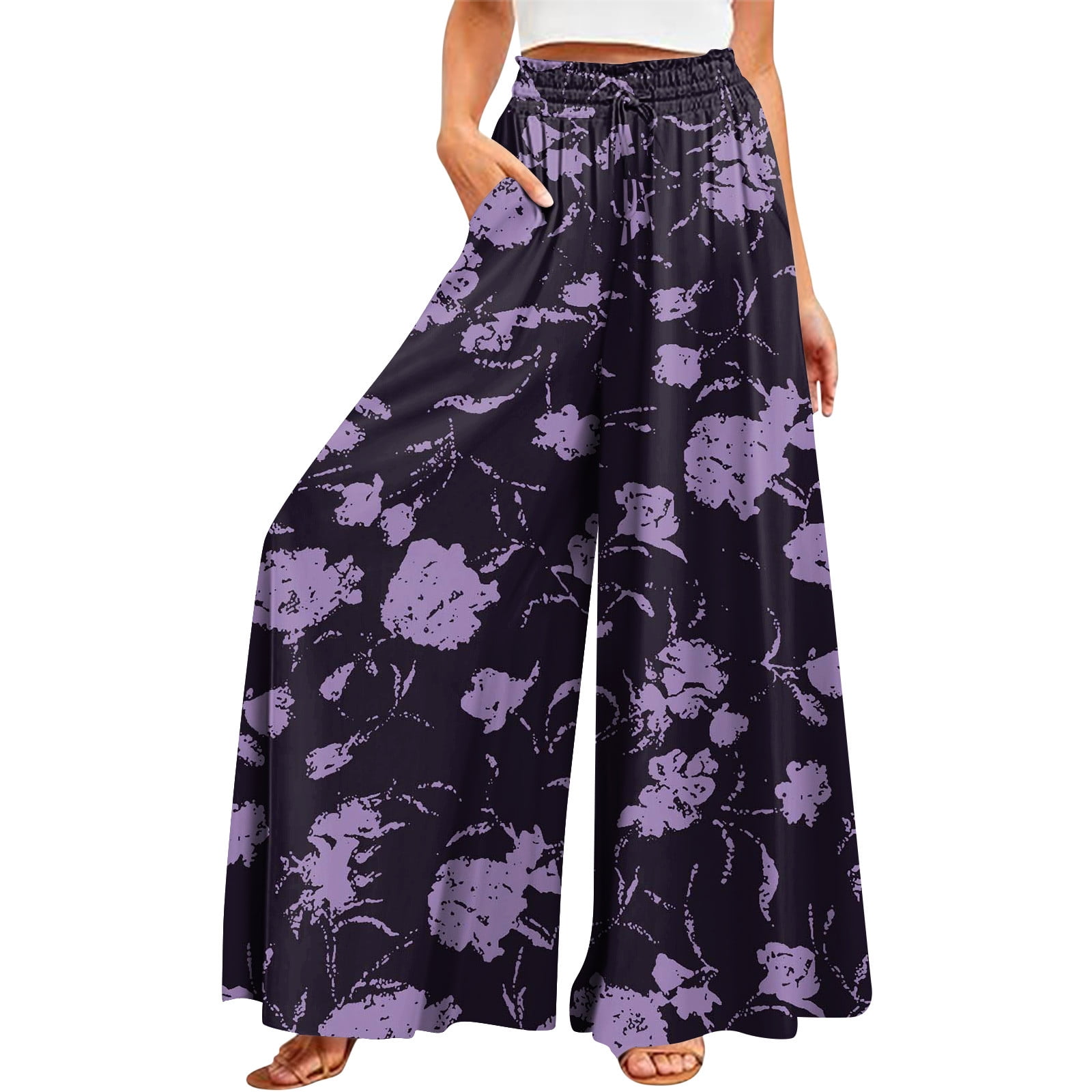 Difdany Summer Wide Leg Pants High Waisted Palazzo Pants for Women ...