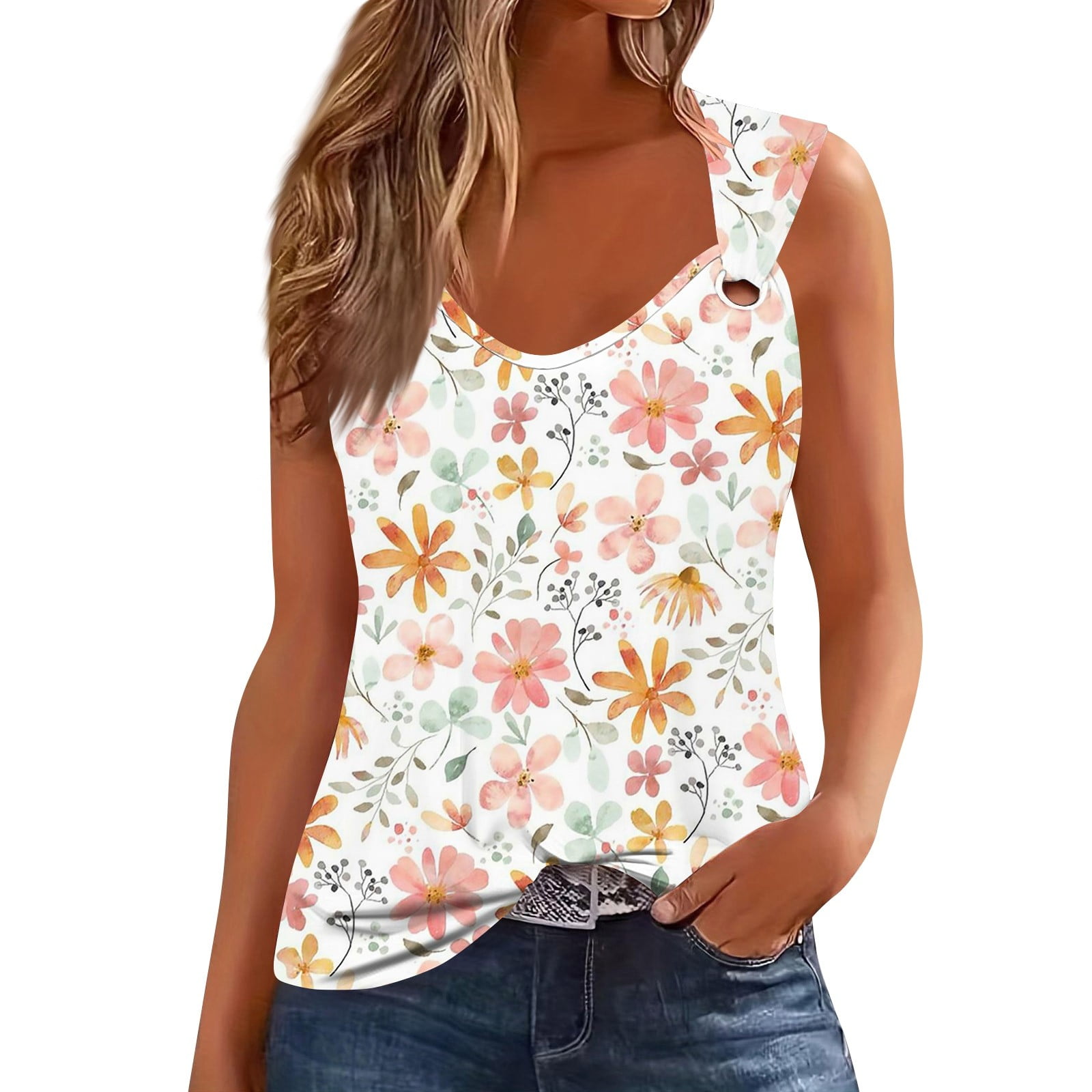 Difdany Tank Top for Women Loose Fit Trendy 2024 Sleeveless Shirts O