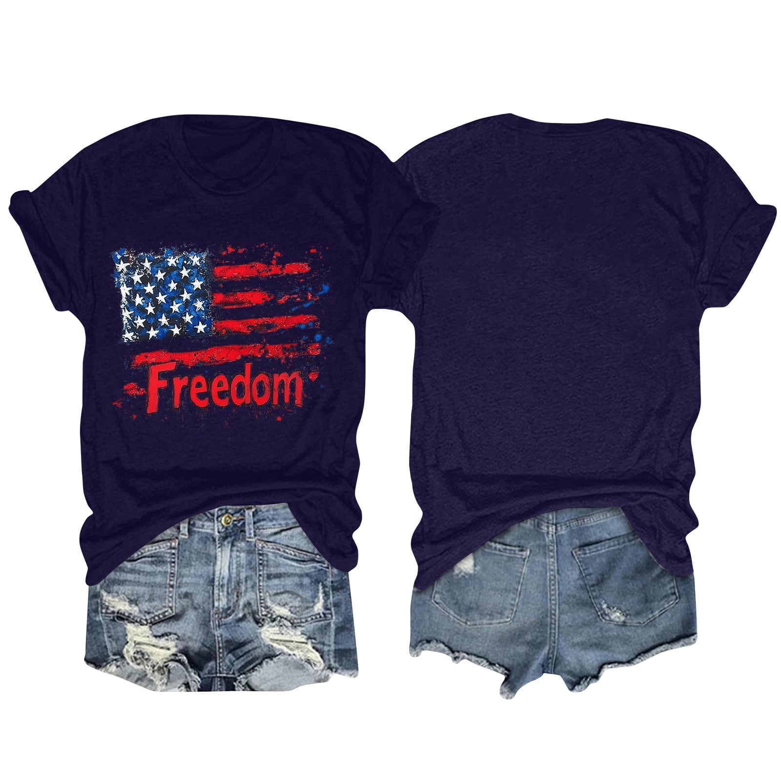 SODSHY Women's Patriotic Crop Tank Top - American Flag Print, Red White Blue, Cotton Blend, Regular Fit - View #10