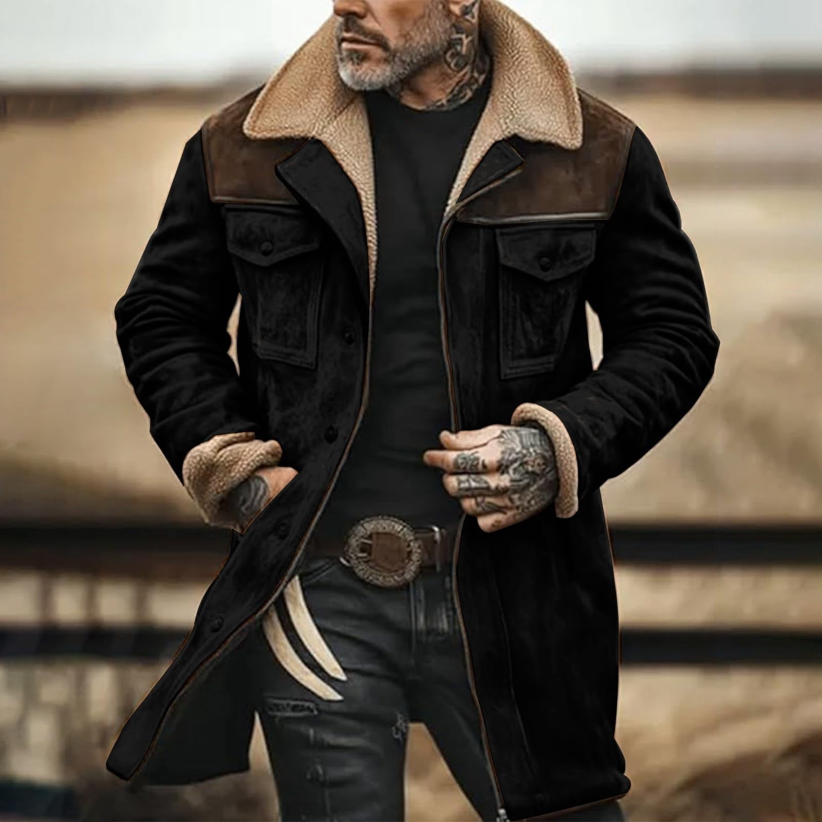 Plush Collar Winter Jacket For Men Men's Vintage Western Suede