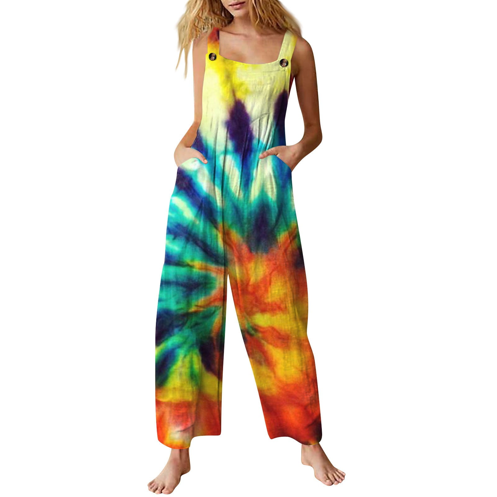 Difdany Women Jumpsuits Dressy Loose Fit Printed Adjustable Suspender