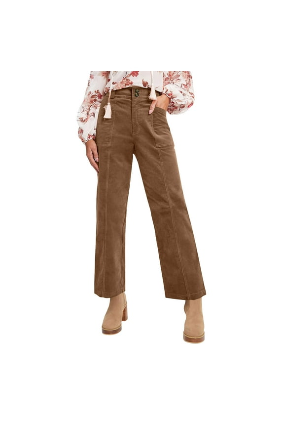 Woman Plus Size Casual Winter Corduroy Pants Fashion 2024 Comfy Elastic Waist Straight Leg Pants Trousers Brown S