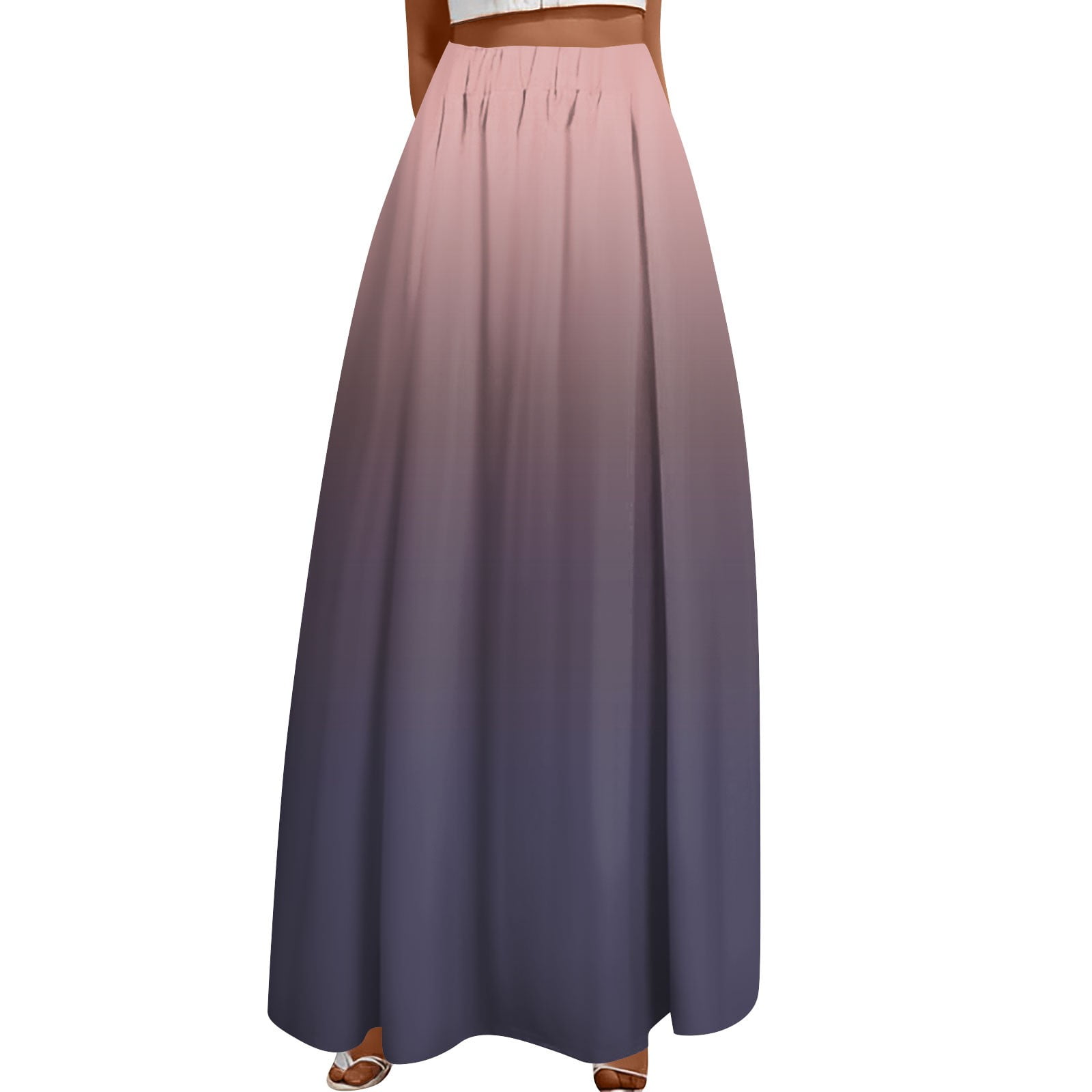 Difdany Women s Chiffon Elastic High Waist Pleated A Line Flared Maxi Skirts Light Purple M Walmart