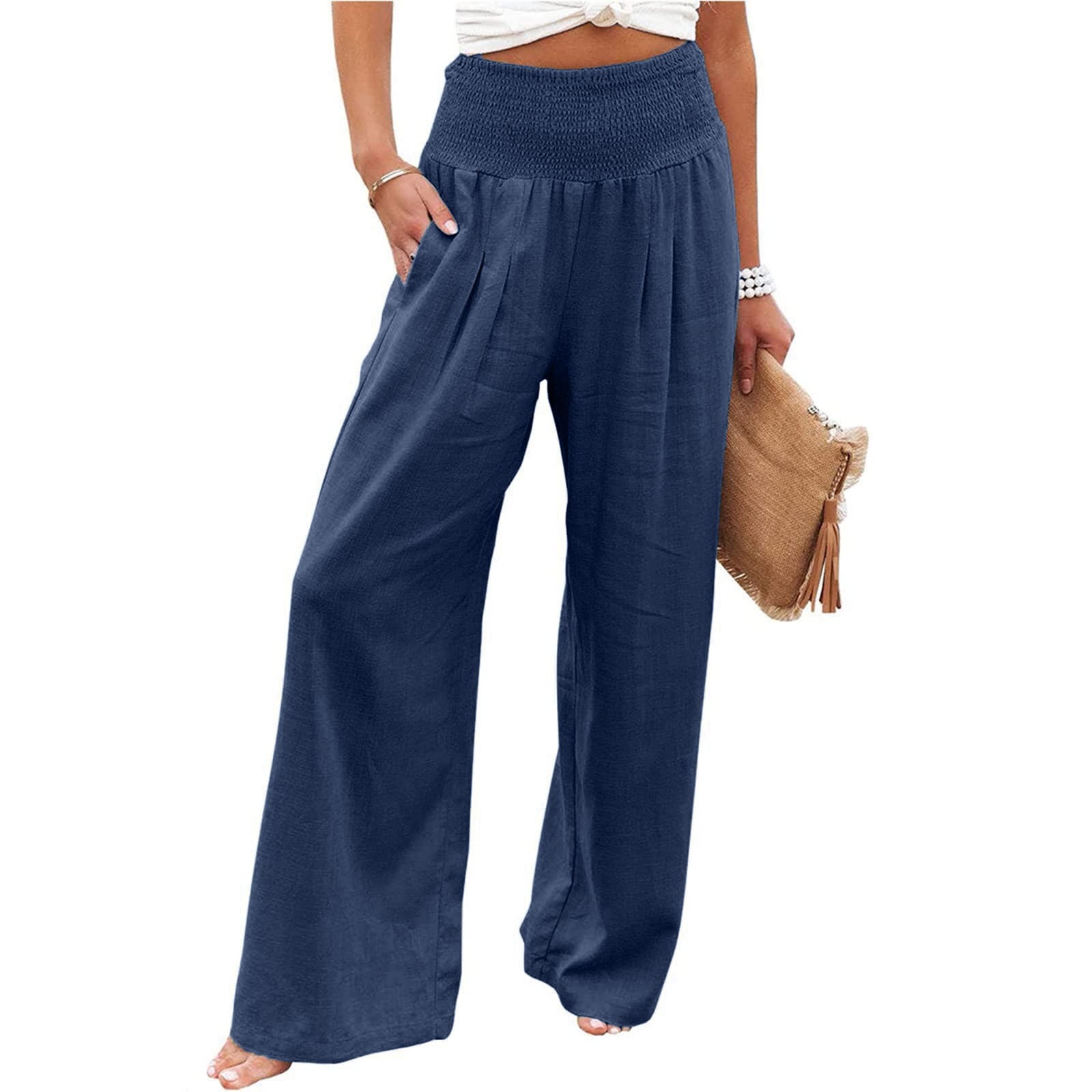 Difdany Women's Fashion Loose Casual Solid High Waist Wide Leg Pants ...