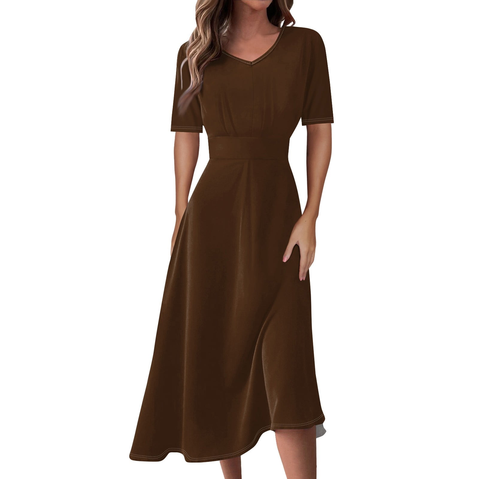 Difdany Women's Petite Sundresses Fashion Solid Color V-Neck Short ...