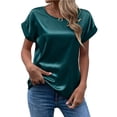 Difdany Women's Short Sleeve Satin Blouses Casual Loose Crewneck Silk