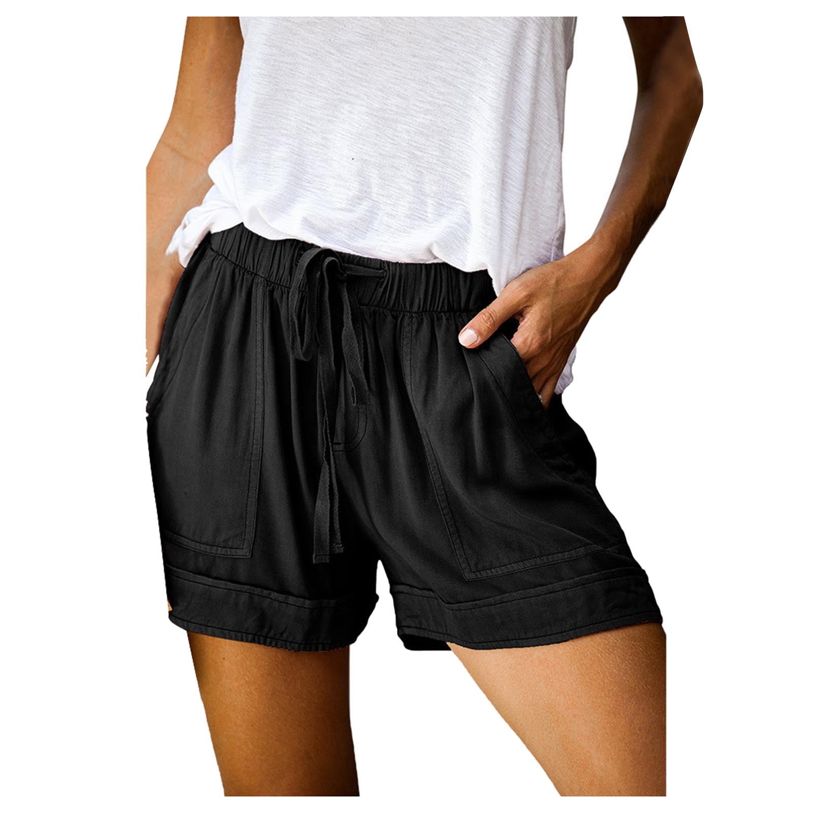 Difdany Women's Solid Shorts, Drawstring Belt Pocket Design，Lightweight ...