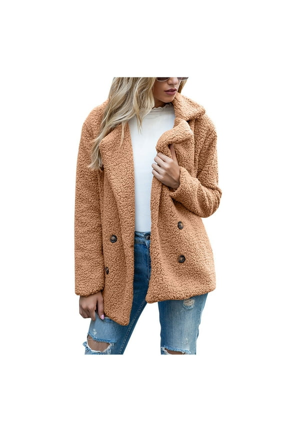 Womens 2024 Winter Fleece Teddy Bear Sherpa Jacket Coats with Pockets Camel M