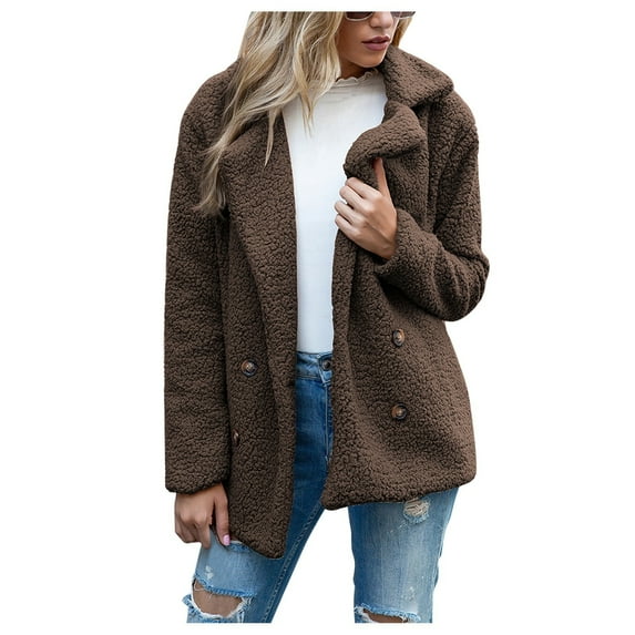Difdany Womens 2024 Winter Fleece Teddy Bear Sherpa Jacket Coats with Pockets Coffee S