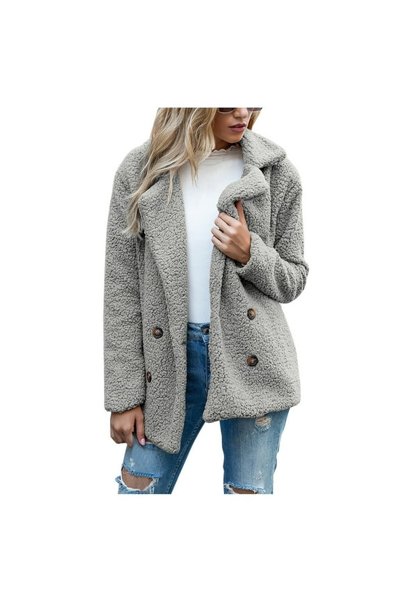 Womens 2024 Winter Fleece Teddy Bear Sherpa Jacket Coats with Pockets Gray M