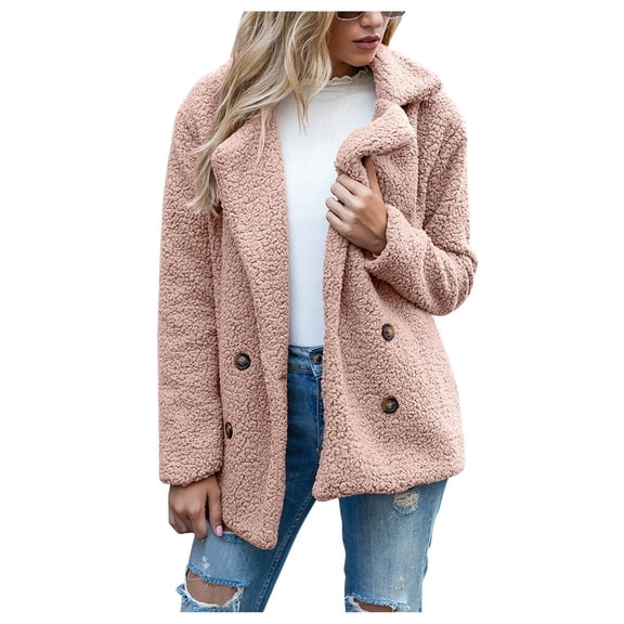 Difdany Womens 2024 Winter Fleece Teddy Bear Sherpa Jacket Coats with Pockets Pink M
