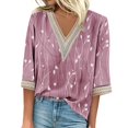 Difdany Womens Fall Tops 3/4 Length Sleeves V Neck Shirts Lace Crochet