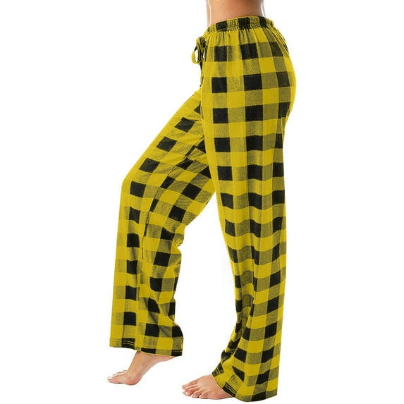 Difdany Womens Flannel Pajama Pants Lightweight Comfy Drawstring Sleep Bottoms Cute Ultra-Soft Lounge Pants Christmas Pajamas Yellow L