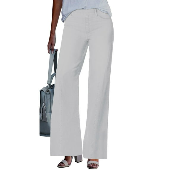Difdany Womens Jeans Stretchy Jeans for Women Womens Pants High or Mid Waisted Jeans for Women Womens Wide Leg Pants White L