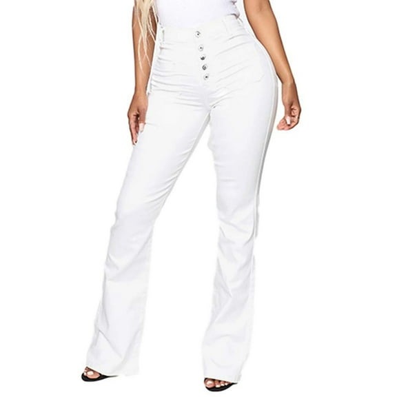 Difdany Womens Jeans Stretchy Jeans for Women Womens Pants High or Mid Waisted Jeans for Women Womens Wide Leg Pants White XL