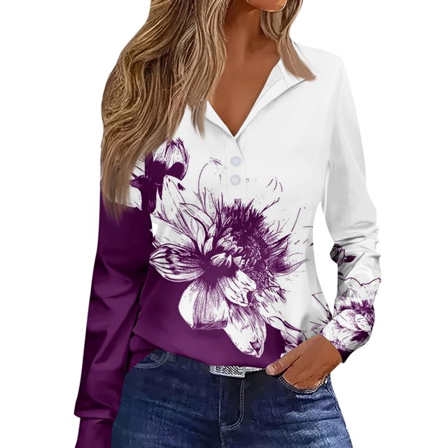 Difdany Womens Long Sleeve V Neck Button Tops Henley Basic Tee Casual