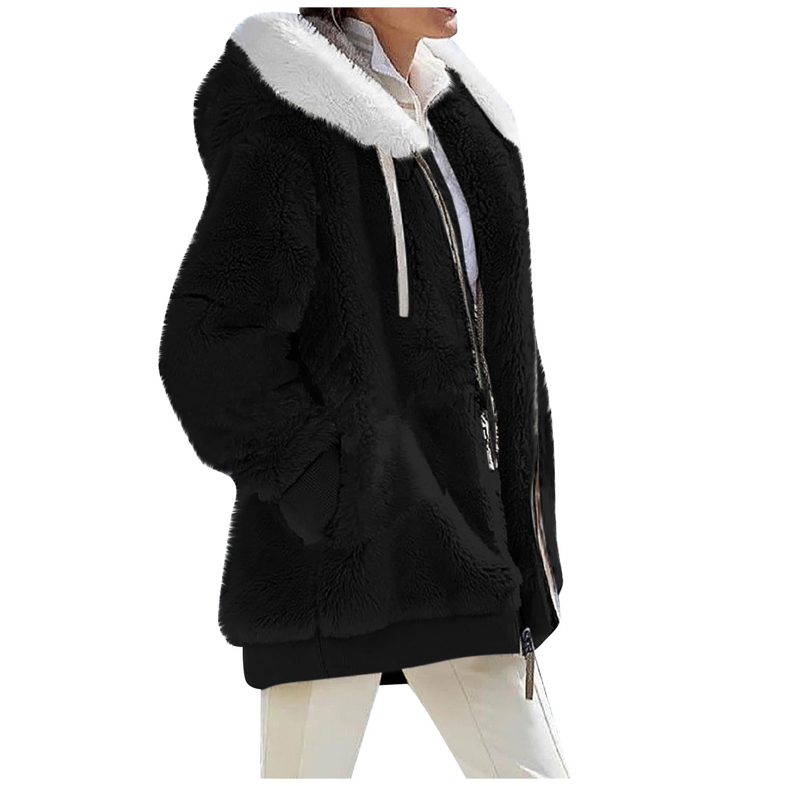 Difdany Fleece Winter Coats With Pockets For Women Hooded Fuzzy Zip Up