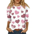 Difdany Womens Valentines Day Red Heart Casual Crew Neck 3/4 Sleeve