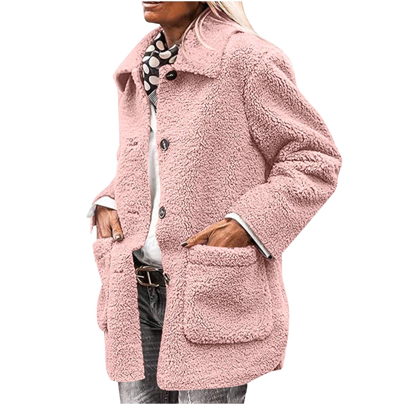 Difdany Womens Winter Faux Fur Coats Long Sleeve Fleece Jacket Casual