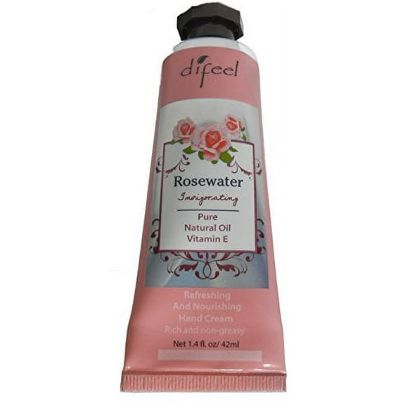 Difeel Invigorating Hand Cream- Rosewater with Pure Natural Oil and Vitamin E 1.4 oz. (Pack of 6)