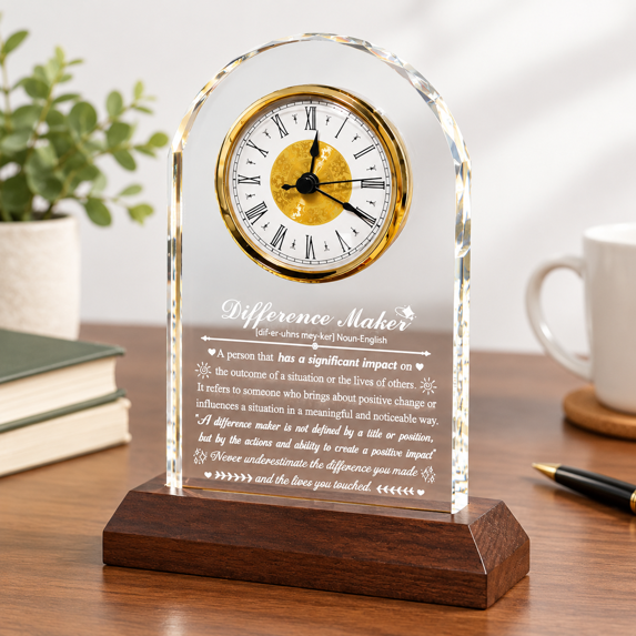 Clock Interfac Difference Maker Crystal Clock with LED Light Base, Elegant Decorative ...