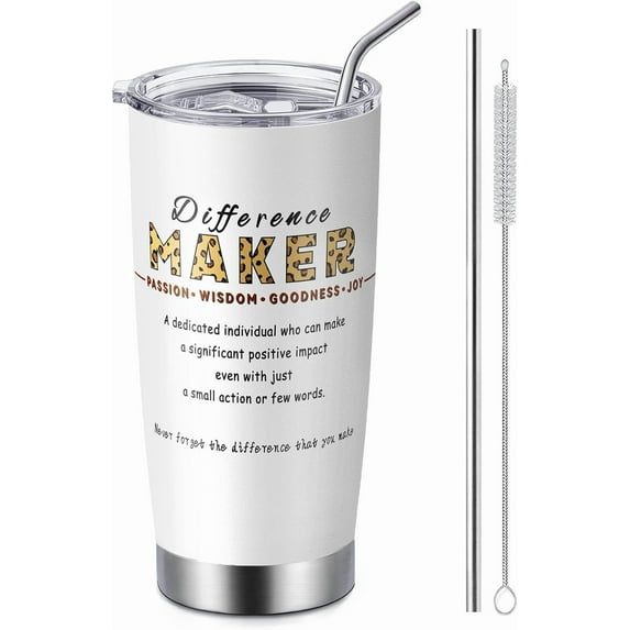 Difference Maker Gifts for Women, 20 Oz Coffee Tumbler with Lid and Straw, Appreciation Gifts for Teachers Coworkers, Thank You Gift for Boss Leader Employee, 20 Oz Stainless Steel Tumbler